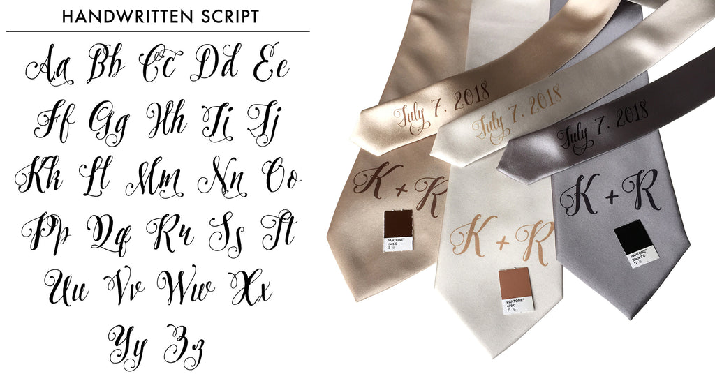 Personalized initial print wedding neckties, Pretty Script, by Cyberoptix