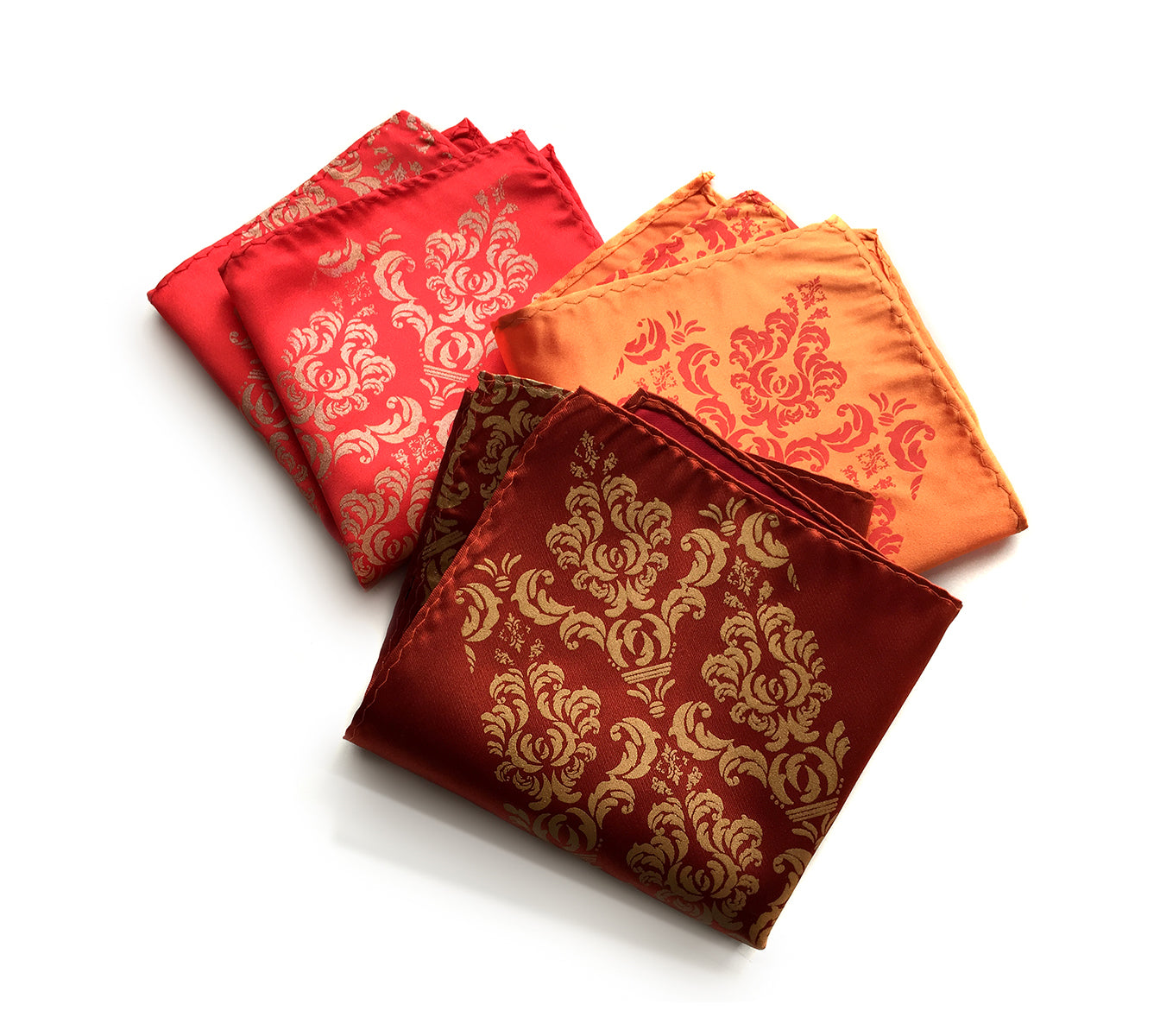 Orange Damask wedding pocket squares