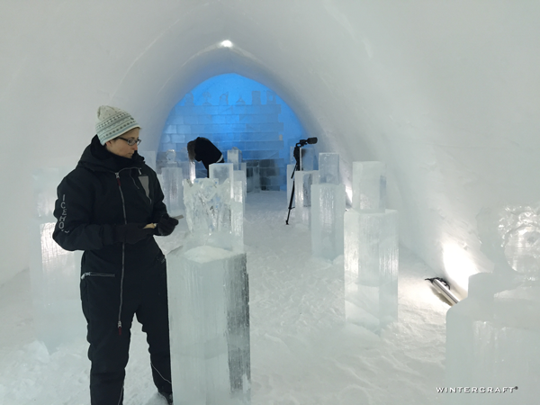 The Ice Hotel also offers adventures large and small. We decided to try a basic lesson in ice carving. They supply a block of ice taken from the river, an ice carving chisel and a soft-headed hammer. 