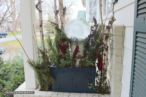 Finished Wintercraft Globe Ice Lantern Perch Front Entrance Planter