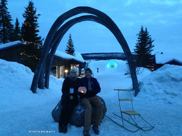 The beautiful entrance to the Ice Hotel during the "Blue Hour"