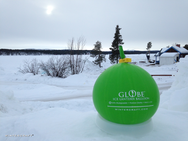 Of course the first thing we did after arriving at the Ice Hotel was to put out a Globe Ice Lantern to freeze.