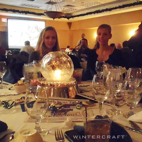 Wintercraft IceLantern- Globe ice lantern with candlelight making a beautiful wedding centerpiece 