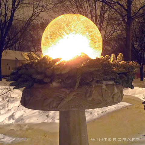 Wintercraft Globe Ice Lantern in Birdbath Winter Landscaping