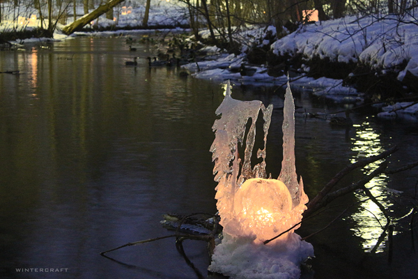 Chimera-shaped Ice Luminary Bubble Glass Middlemoon Creekwalk 2016 Wintercraft