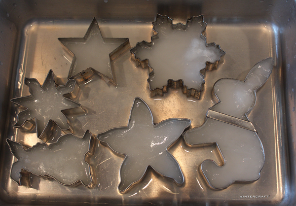 Metal Cookie Cutters with outside ice removed back in to freeze Wintercraft