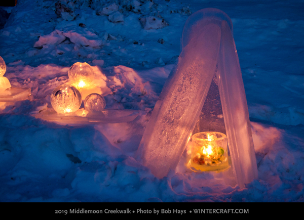 Mystery donated ice lanterns 2019 Middlemoon Creekwalk photo by Bob Hays