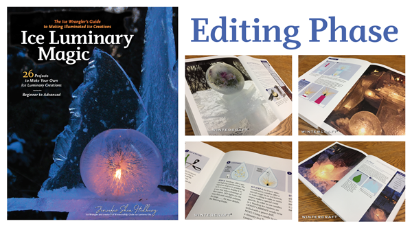 Editing phase of Ice Luminary Magic Ice Wrangler's book Wintercraft