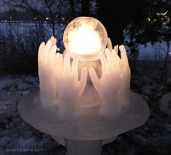 Unknown ice artist created stunning ice hands sculpture in 2019 Enchanted Forest