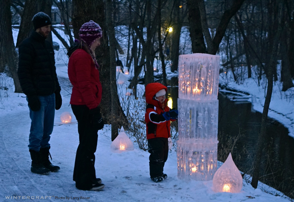 Finnish Ice Glass Towers by The Ice Wrangler at Middlemoon Creekwalk 2016 Wintercraft