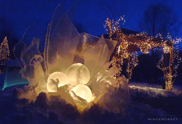 Globe Ice Lanterns in a nest of Ice Glass LED lights Wintercraft