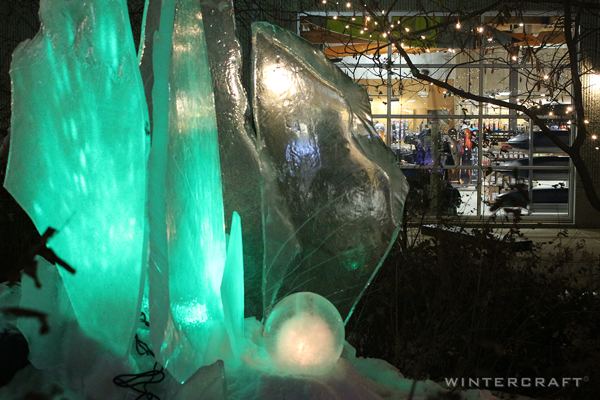 Ice Glass and Globe Ice Lanterns lit with Multicolored LED Projection Spot Light Cords showing