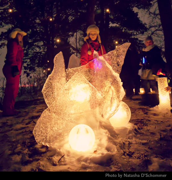 Ice Wrangler ice sculpture in 2019 Enchanted Forest luminary loppet photo by Natasha D'Schommer