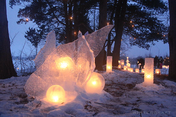 beautiful candlelit scene at the 2019 Enchanted Forest Luminary Loppet by the Ice Wrangler