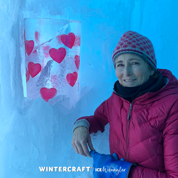 Valentine's Day Red Hearts Ice Lantern in Ice Castle with Ice Wrangler