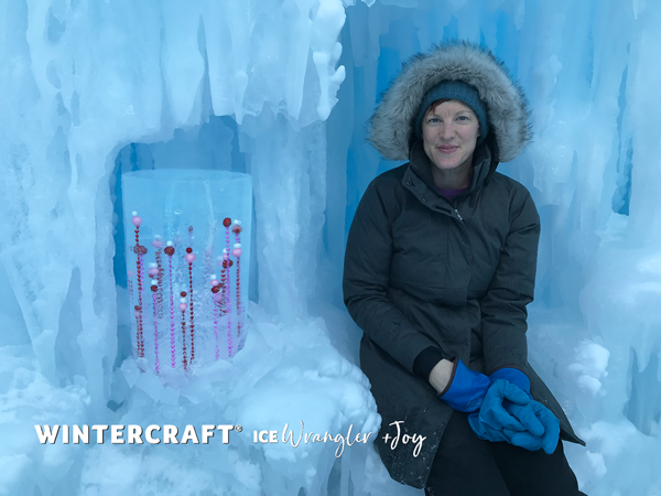 Joy and rising beads ice lantern at the ice castle, mn