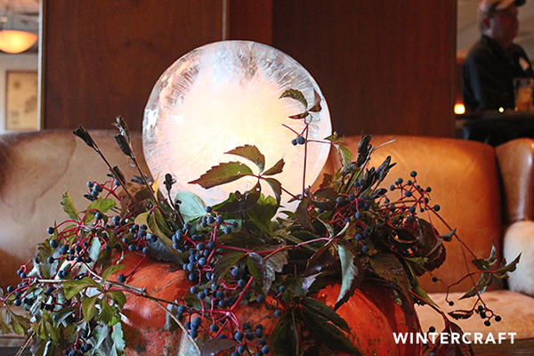 Globe Ice Lantern with a Pumpkin Bowl