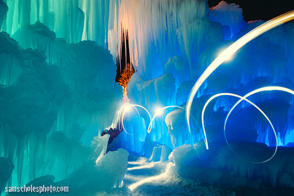 Light painting at one of the Ice Castle