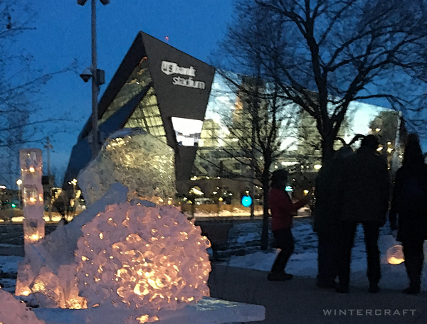 US Bank Stadium in Background at the Commons Park in Downtown Minneapolis, Minnesota