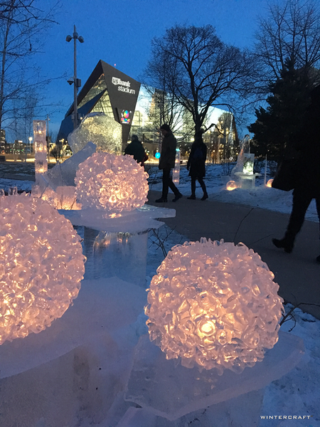 Wintercraft Ice Wrangler create ice wonderland for The Commons park in downtown Minneapolis, Minnesota