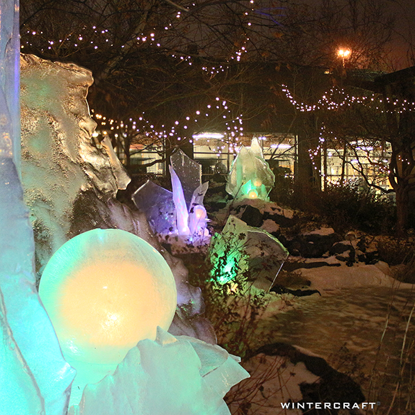 Wintercraft Luminary Ice Art Installation for REI flagship store in Bloomington, MN