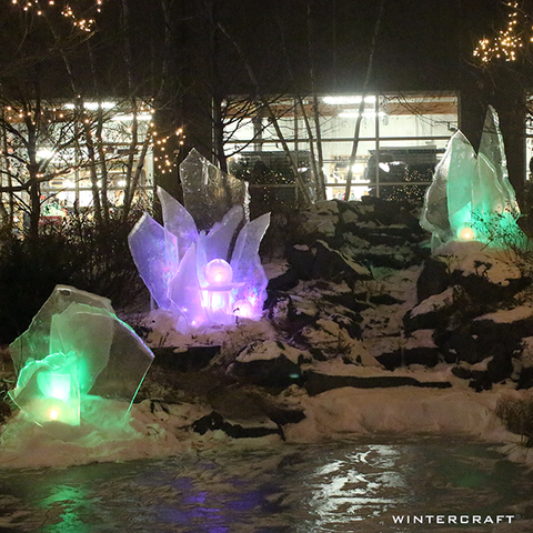 Wintercraft Ice Luminary Glass Ice display at REI event 