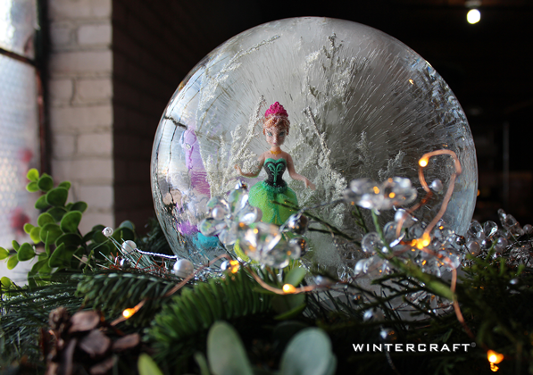 A studio shot of the Anna globe before heading out the Ice Castle!
