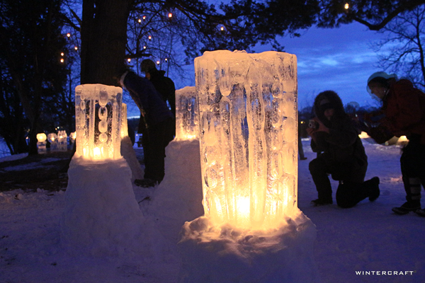 WIntercraft Finnish Glass Ice Luminaries by Jennifer Shea Hedberg The Ice Wrangler for Luminary Loppet Enchanted Forest 2016