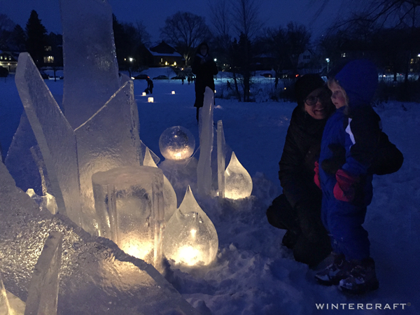 Wintercraft Ice Luminary Sculpture by Jennifer Shea Hedberg The Ice Wrangler for Luminary Loppet Enchanted Forest 2016