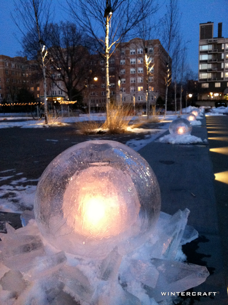 Wintercraft Ice Wrangler Wedding at the American Swedish Institute Globe Ice Lantern within a Globe Ice Lantern
