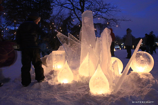 WIntercraft Tear Drop Ice Lanterns by Jennifer Shea Hedberg The Ice Wrangler for Luminary Loppet Enchanted Forest 2016