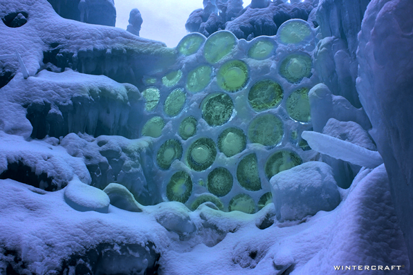 Stained Ice Glass Window in the New Hampshire Ice Castle