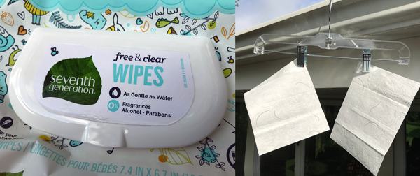 Unscented baby wipes dried in the sun for filter layer in masks
