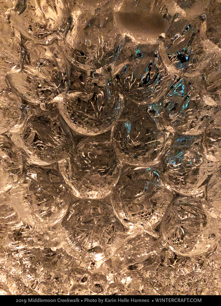 Detail of bubble wrap texture in ice lanterns Ice Wrangler wintercraft