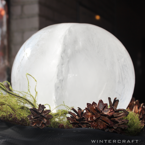 Wintercraft holiday decor idea globe ice lantern centerpiece with pine cones 