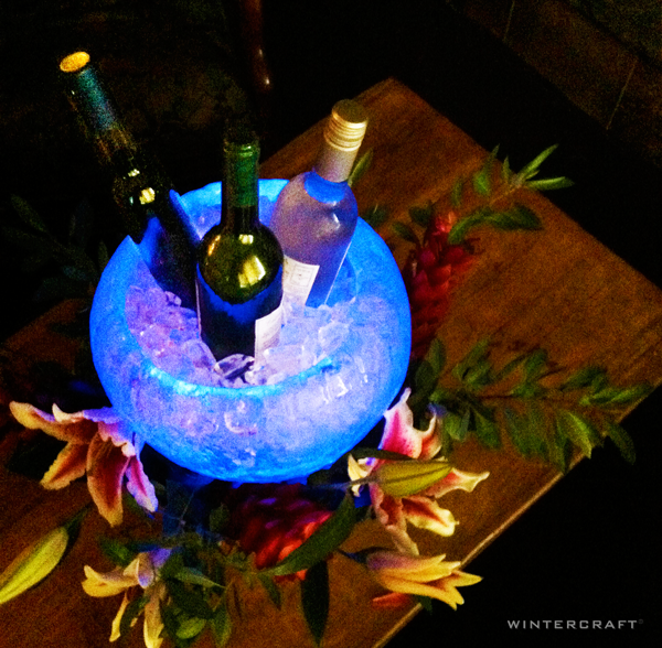 Wine cooler with flowers lit with 9-Bulb LED light