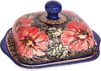 Polish Pottery Butter DishRed Garden
