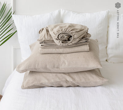 Experience the rejuvenating power of a restful night's sleep with our linen sheet set, designed to elevate your bedding experience to new heights of luxury and tranquility.