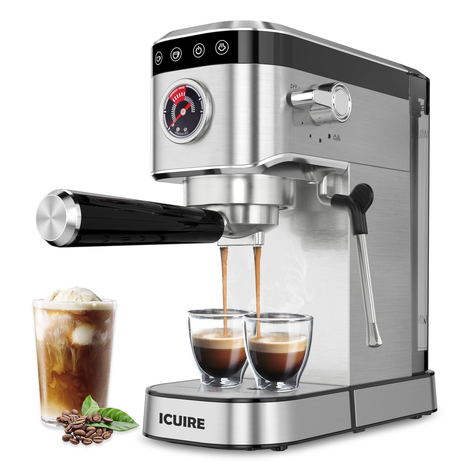 Leraren dag Toegepast trog ICUIRE Espresso Machine, 20 Bar Compact Espresso Coffee Machine with M