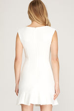 Sleeveless Square Neck Pleated Hem Dress| Off White