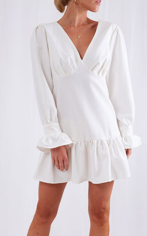 pastelle, white, dress, white dress, womens clothing, long sleeve, off shoulder
