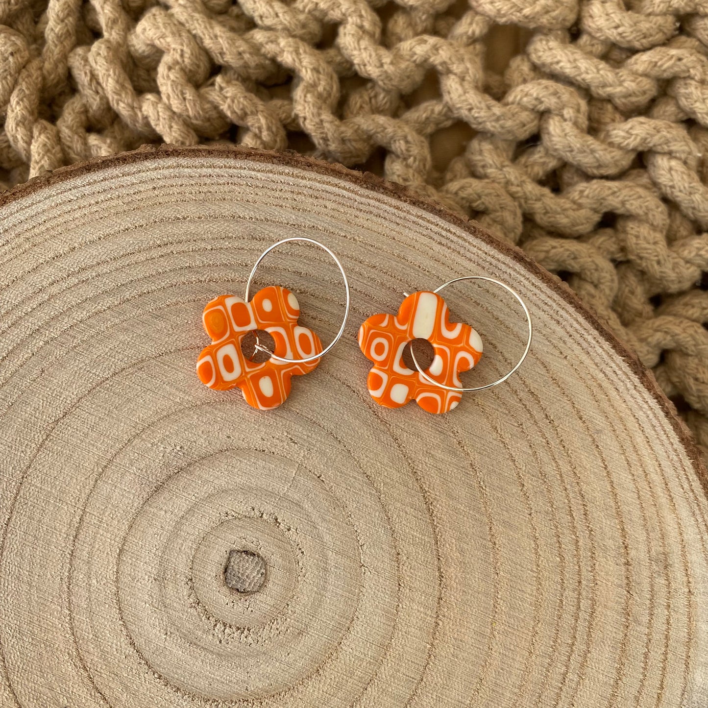 VELMA ~ retro granny square flower hoop earrings