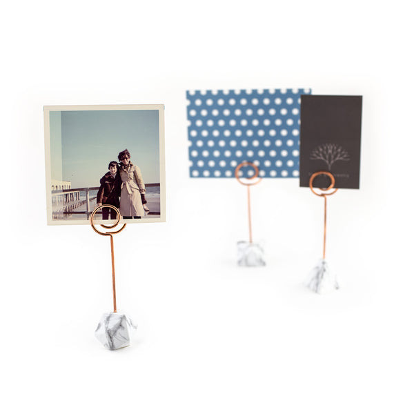 polyhedra photo and card stands in use