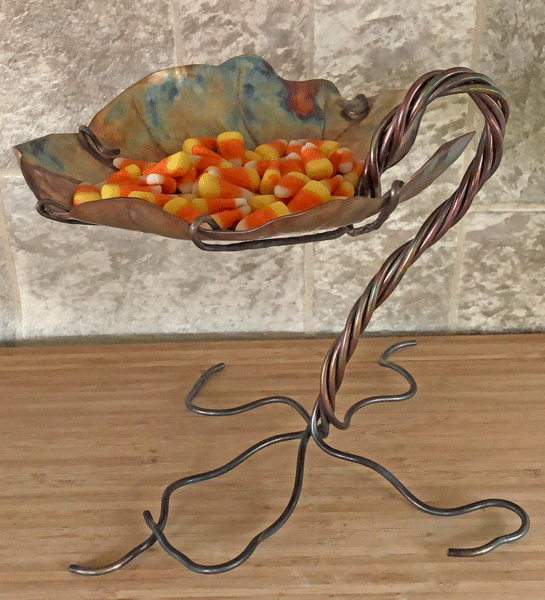 philodendron bowl with candy corn