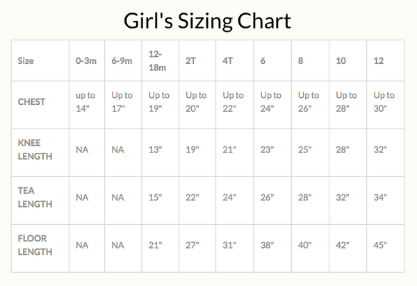 Sew Trendy® Girls Sizing Chart