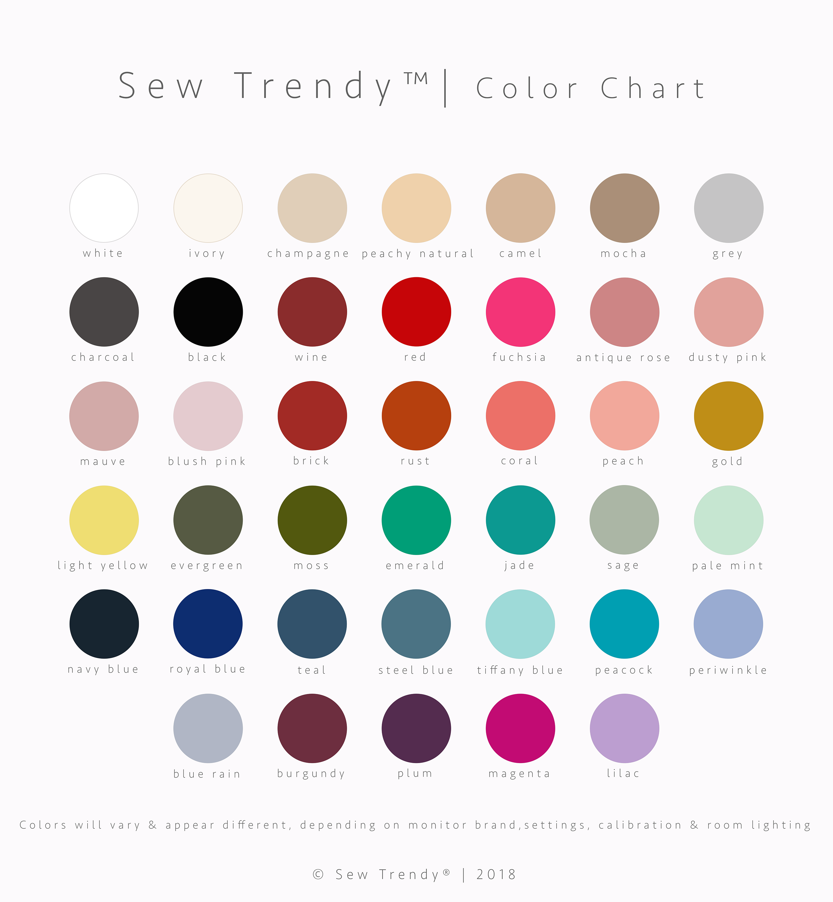 Sew Trendy® Color Chart