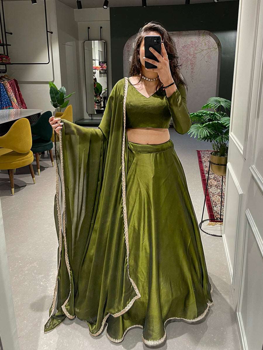 Mehendi Color Simple Rangoli Silk Mehendi Rasam Lehenga Choli