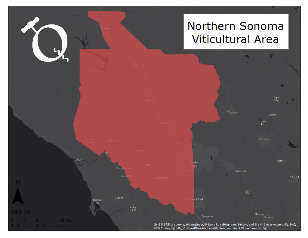 Map of the Northern Sonoma viticultural area