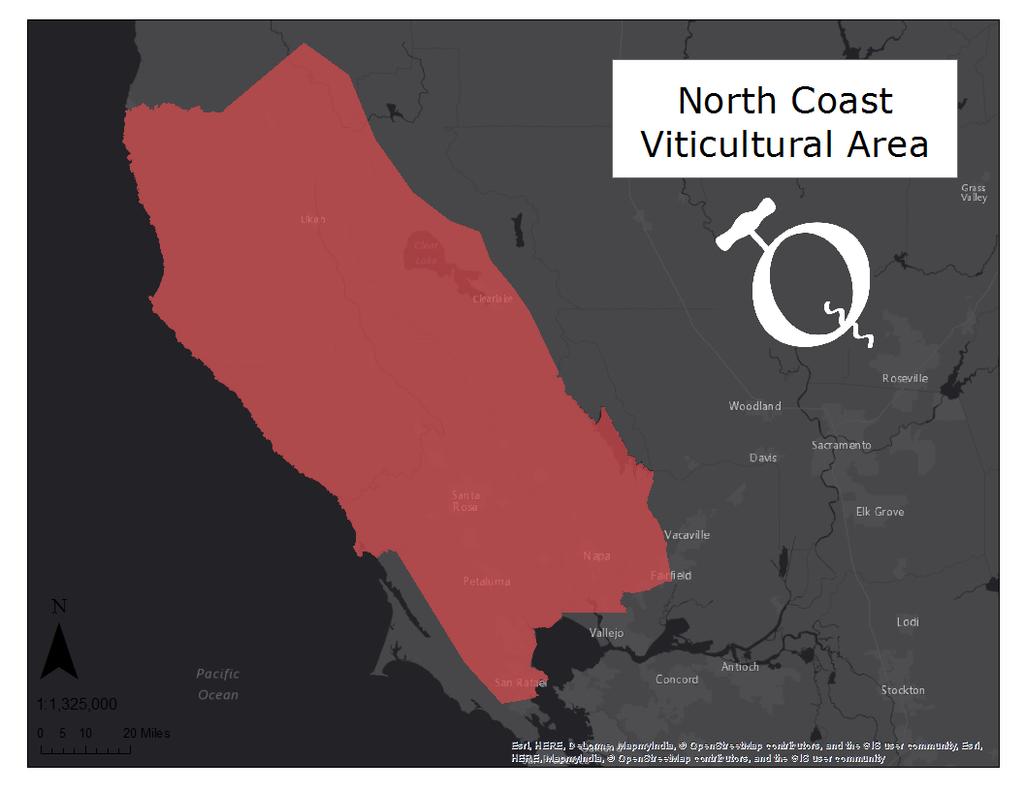image of the North Coast viticultural area map