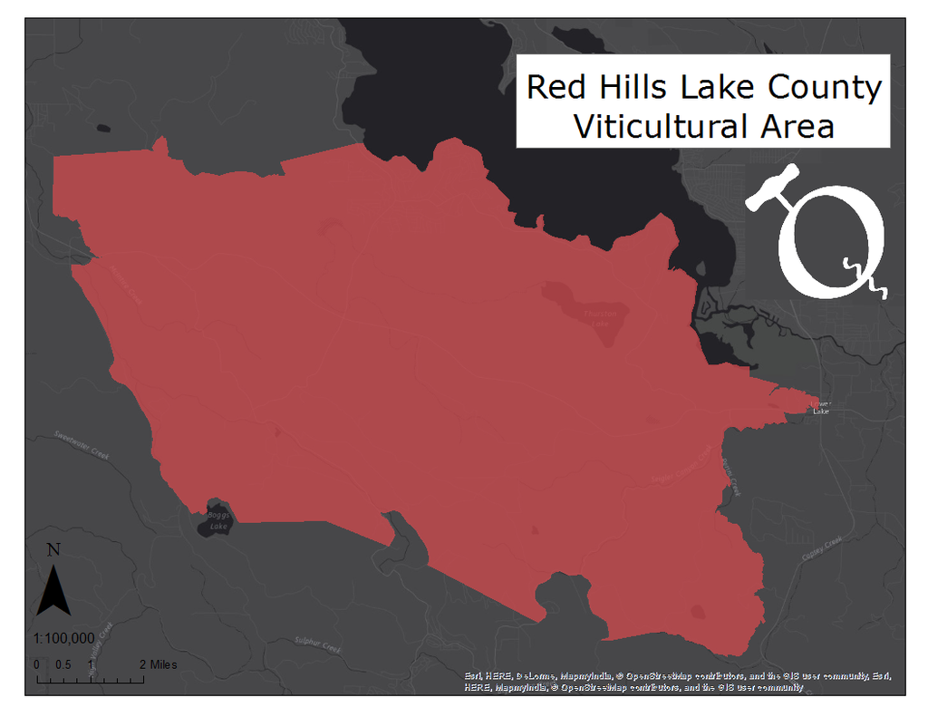 image of Red Hills Lake County AVA map